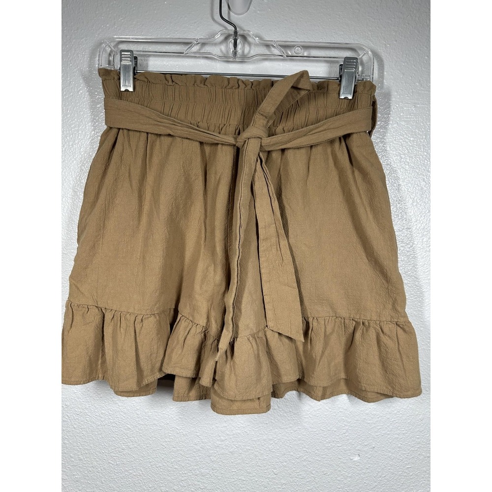 L Love Shorts Womens Large Brown Ruffle Hem Belted Paperbag Waist Casual Summer - Picture 6 of 6